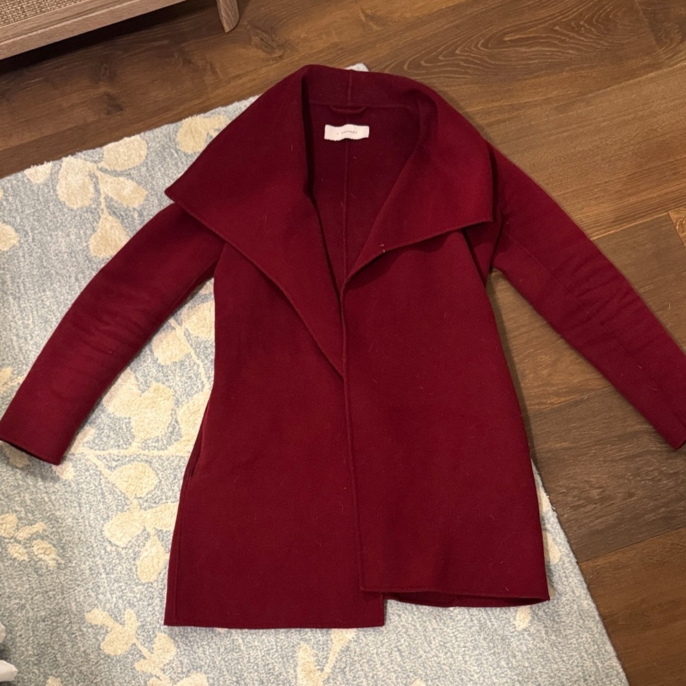 T Tahari Burgundy Open-Front Trench Coat